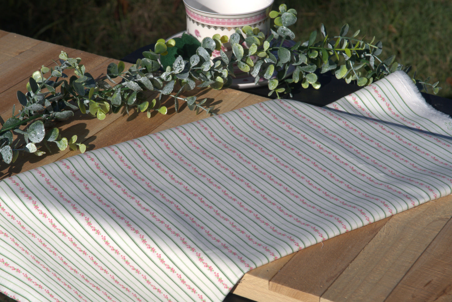 Riley Blake Bluegrass Charm Floral Stripe Green 1 yard cut